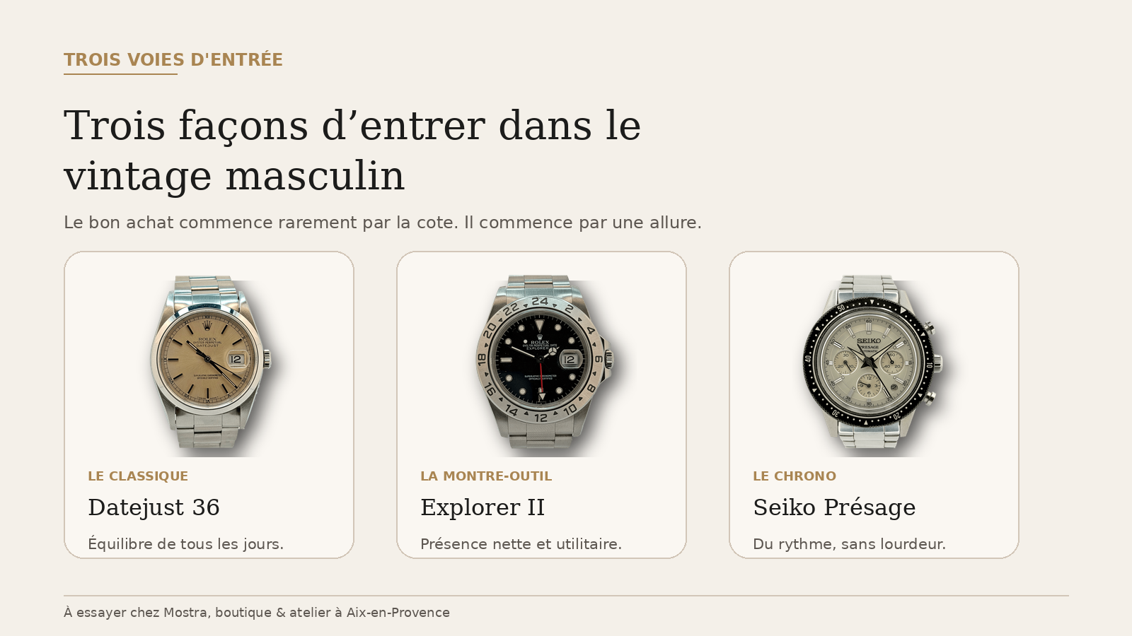 trois styles de montres vintage pour homme à Aix-en-Provence